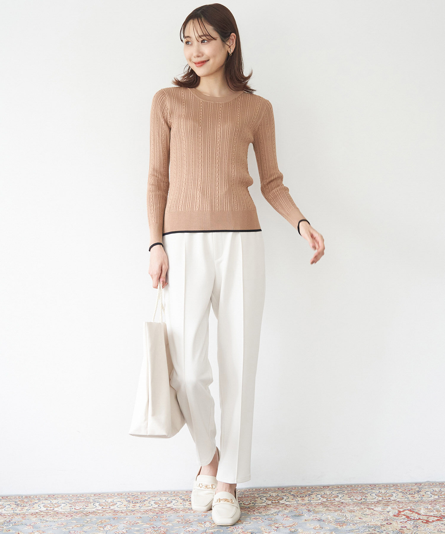 Rope&rsquo;Picnic「洗濯機OK/BIO GRACEミニケーブルニットプルオーバー」|ニット・セーター|