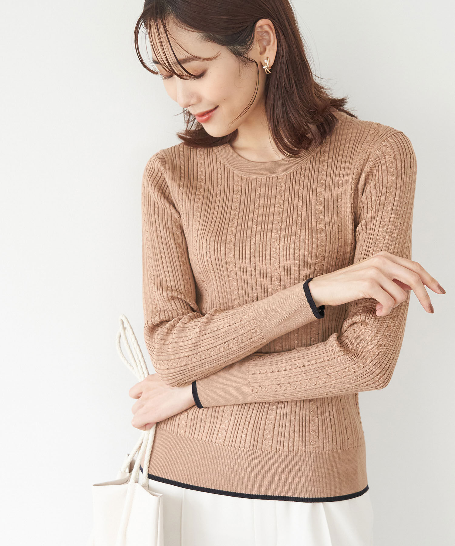 Rope&rsquo;Picnic「洗濯機OK/BIO GRACEミニケーブルニットプルオーバー」|ニット・セーター|