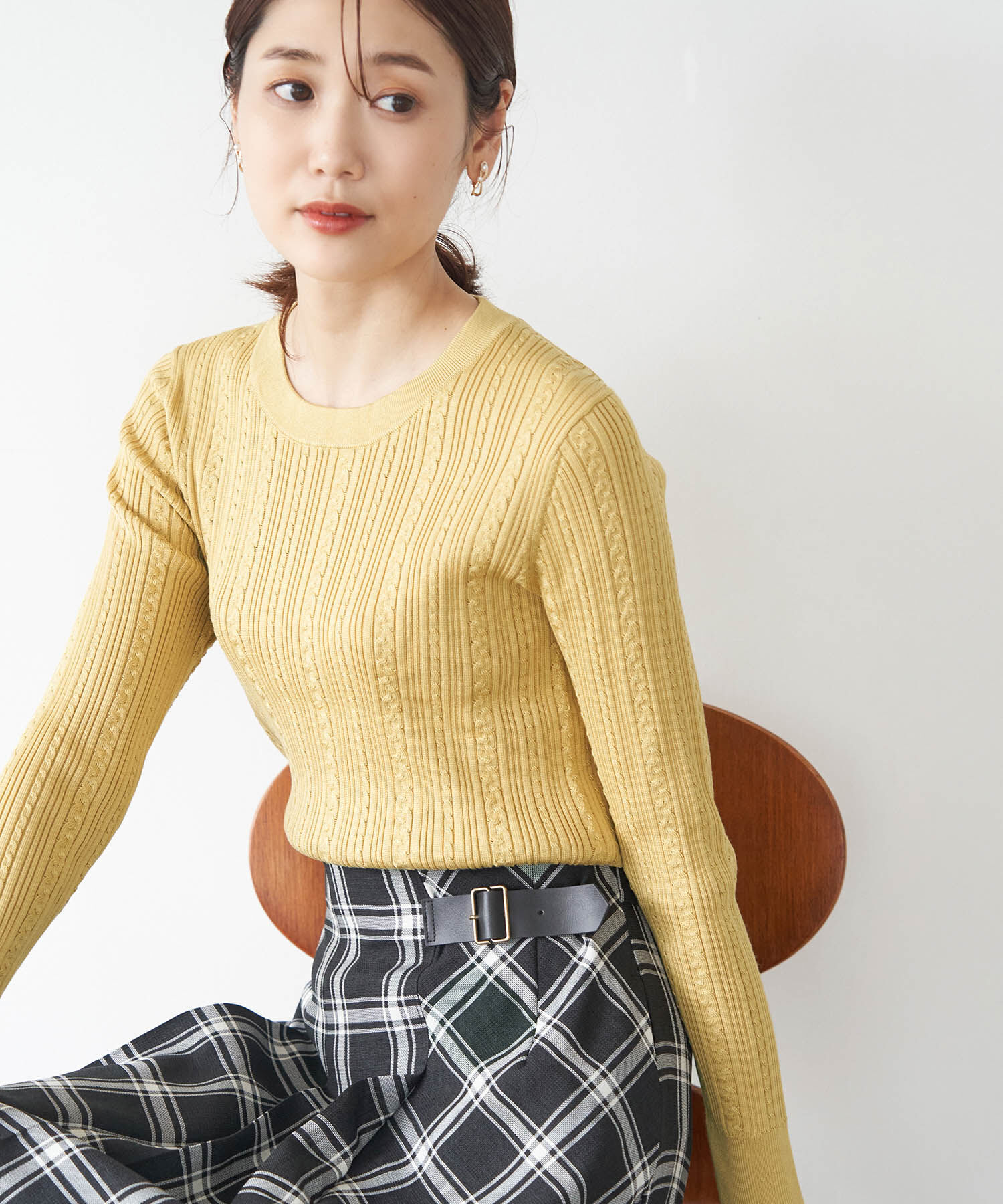 Rope&rsquo;Picnic「洗濯機OK/BIO GRACEミニケーブルニットプルオーバー」|ニット・セーター|カラシ(86)