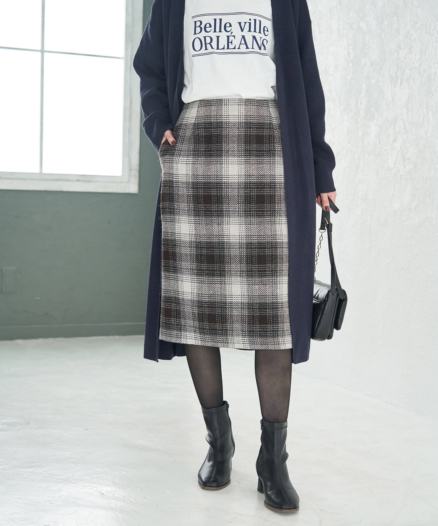 Rope&rsquo;Picnic「【WEB限定】ツイードチェックアイラインスカート」|スカート|ブラック系(02)