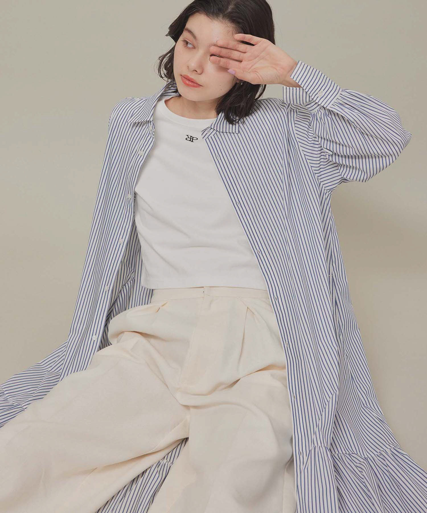 ROPE' PICNIC R「ボリュームストライプシャツワンピース/リンクコーデ」|その他|ブルー系(45)