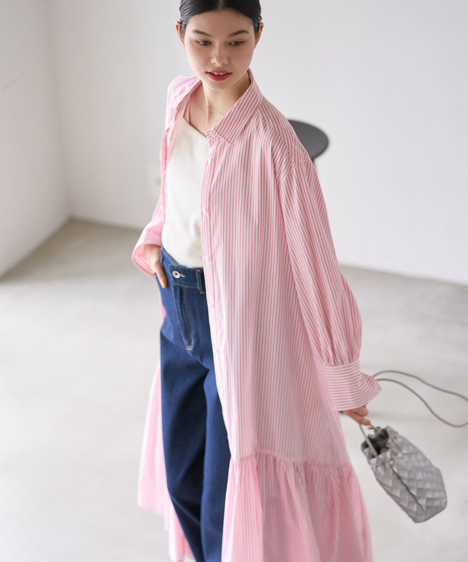 ROPE' PICNIC R「ボリュームストライプシャツワンピース/リンクコーデ」|その他|ピンク(63)