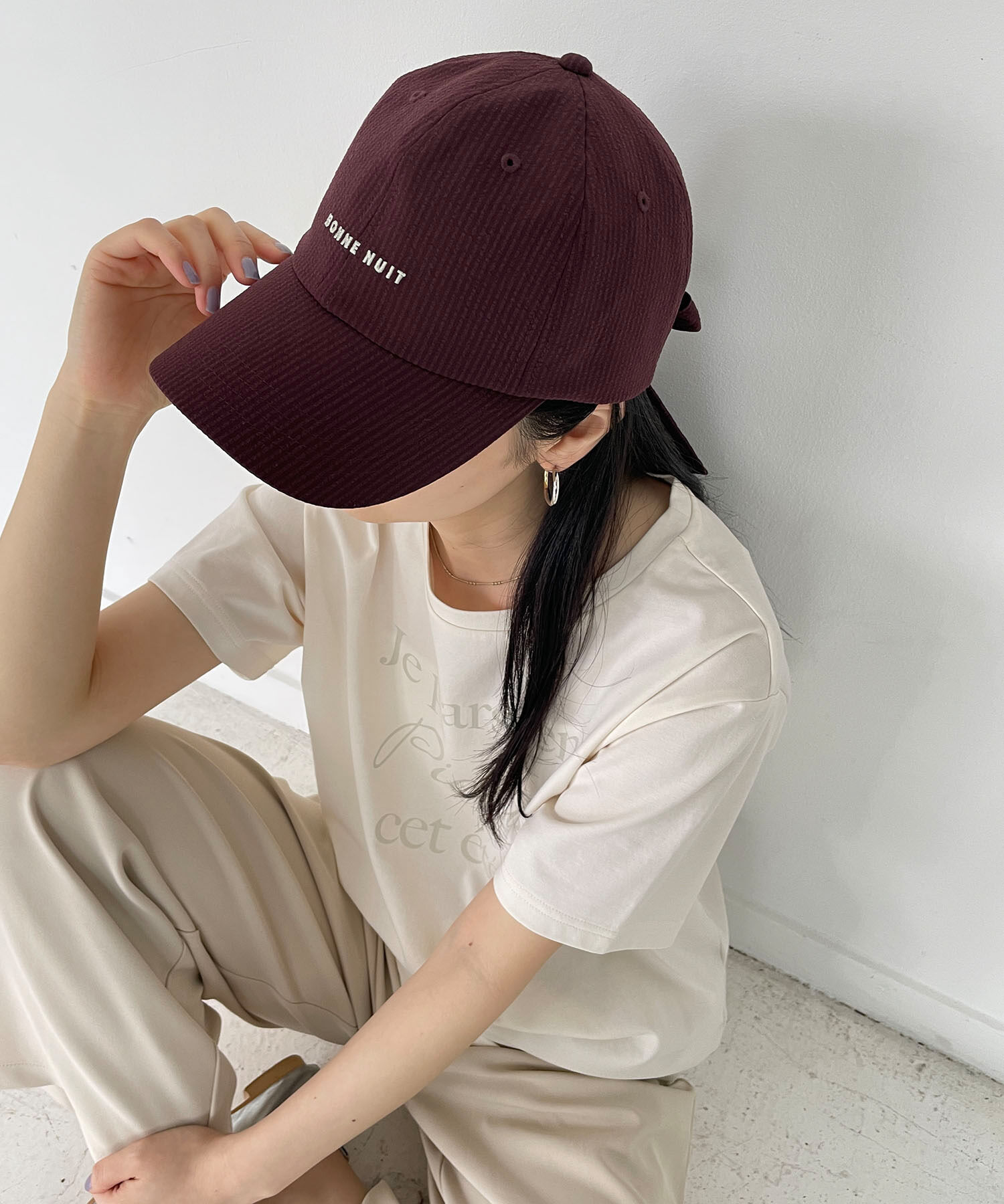 ROPE PICNIC PASSAGE「シアサッカーバックリボンキャップ」|キャップ・キャスケット|ブラウン(22)