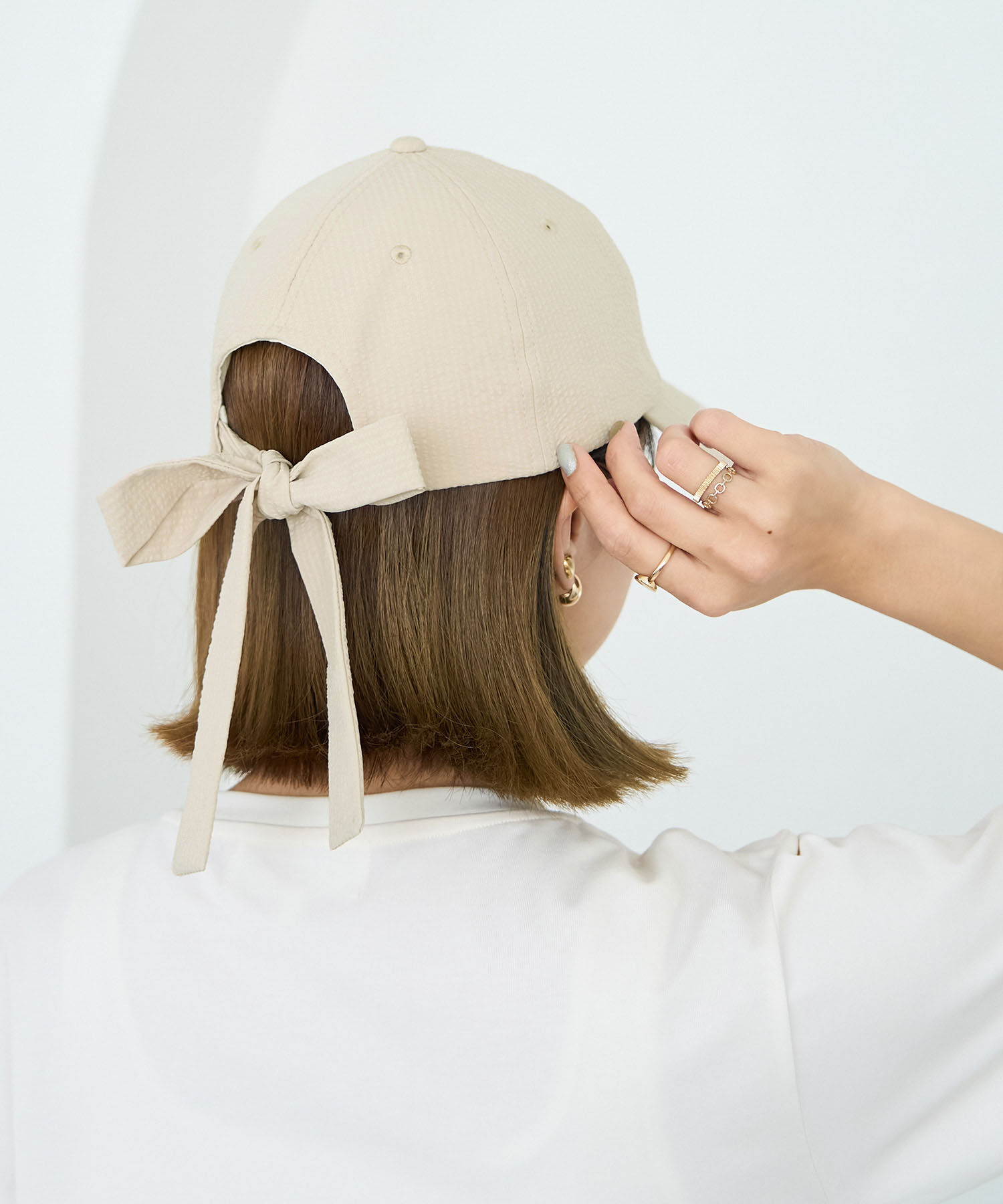 ROPE PICNIC PASSAGE「シアサッカーバックリボンキャップ」|キャップ・キャスケット|