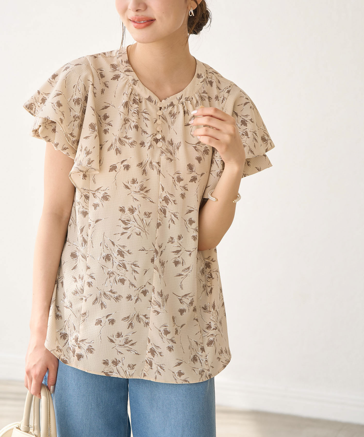 Rope&rsquo;Picnic「花柄ラッフルブラウス/リンクコーデ」|シャツ・ブラウス|