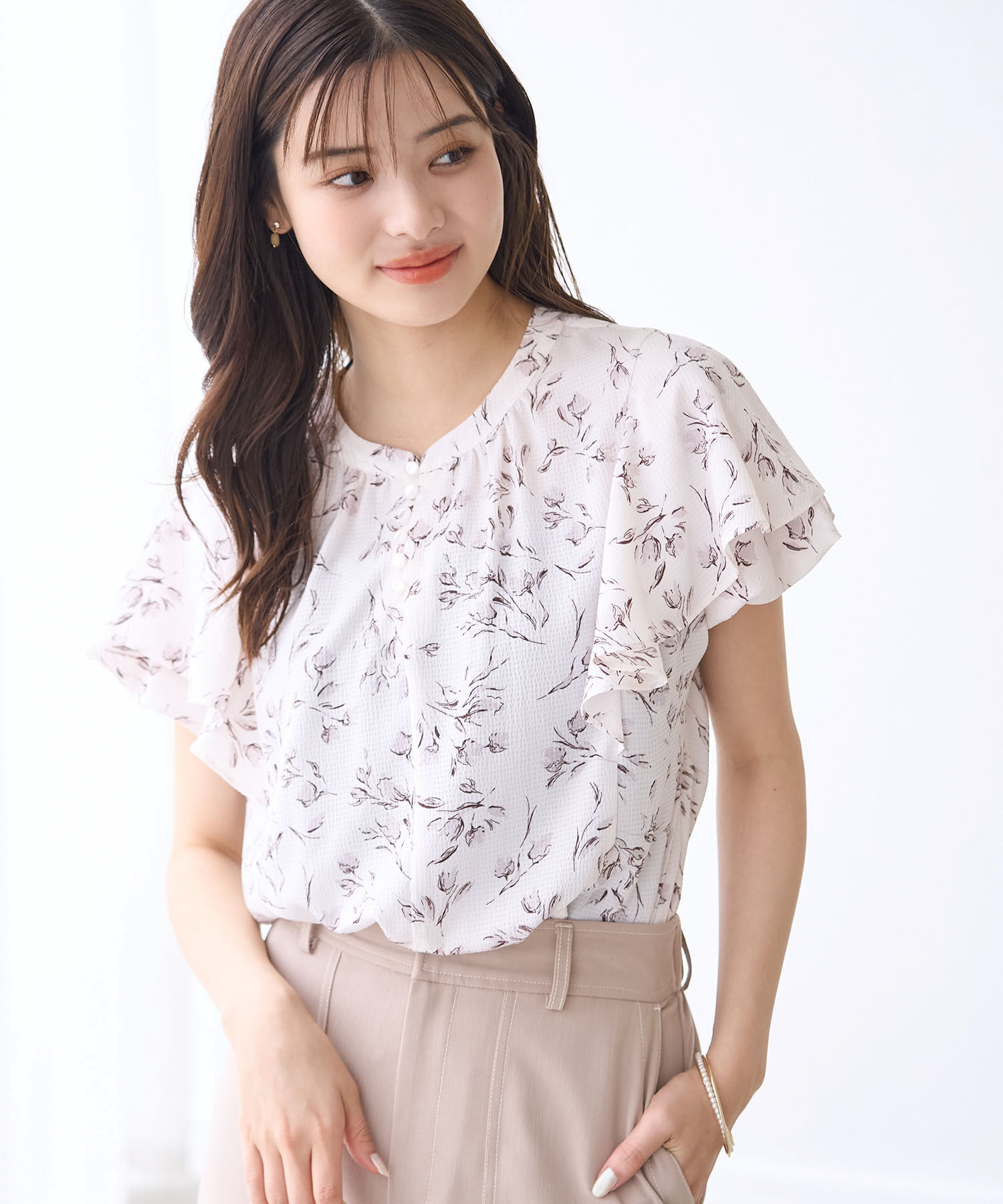 Rope&rsquo;Picnic「花柄ラッフルブラウス/リンクコーデ」|シャツ・ブラウス|