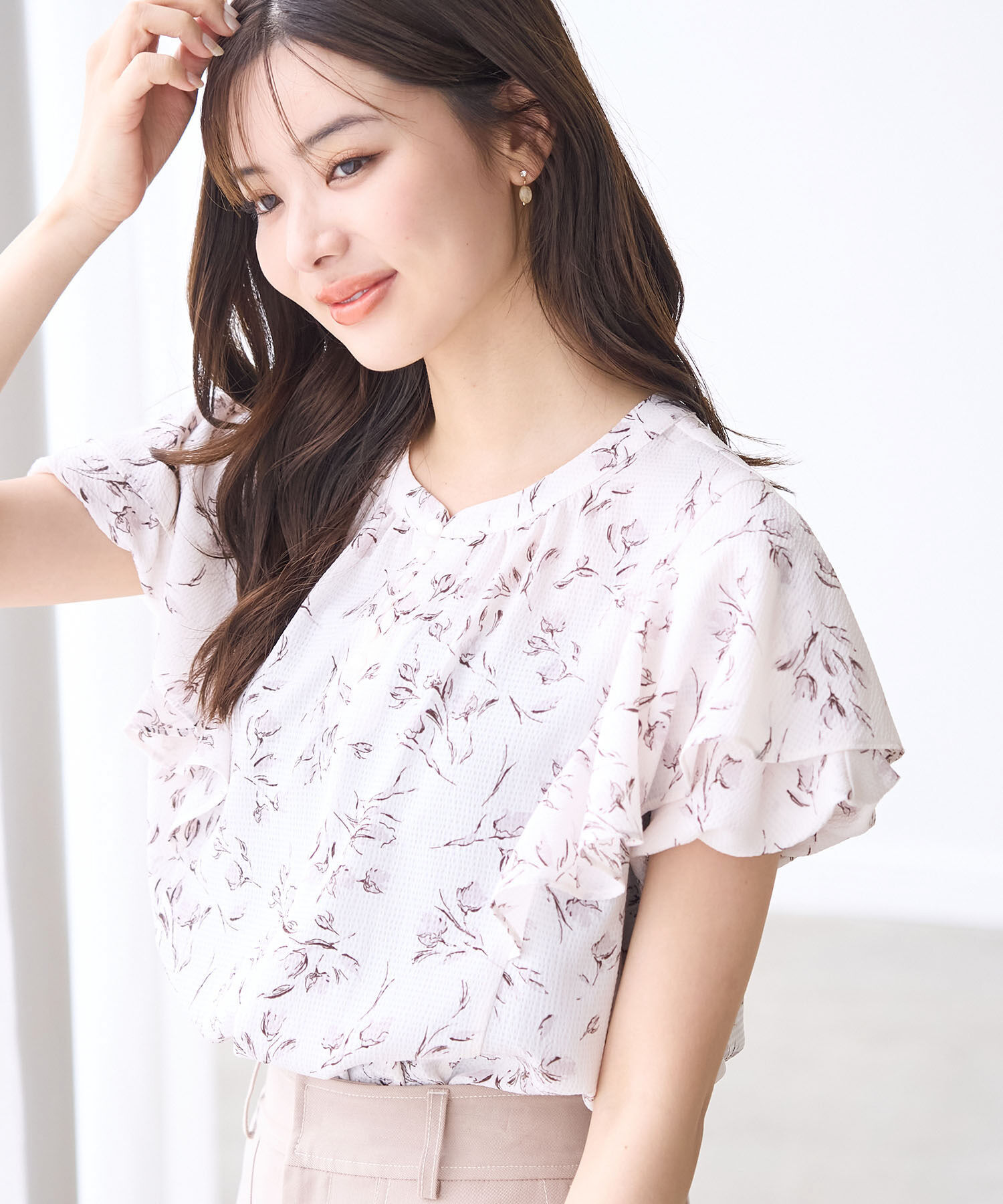 Rope&rsquo;Picnic「花柄ラッフルブラウス/リンクコーデ」|シャツ・ブラウス|