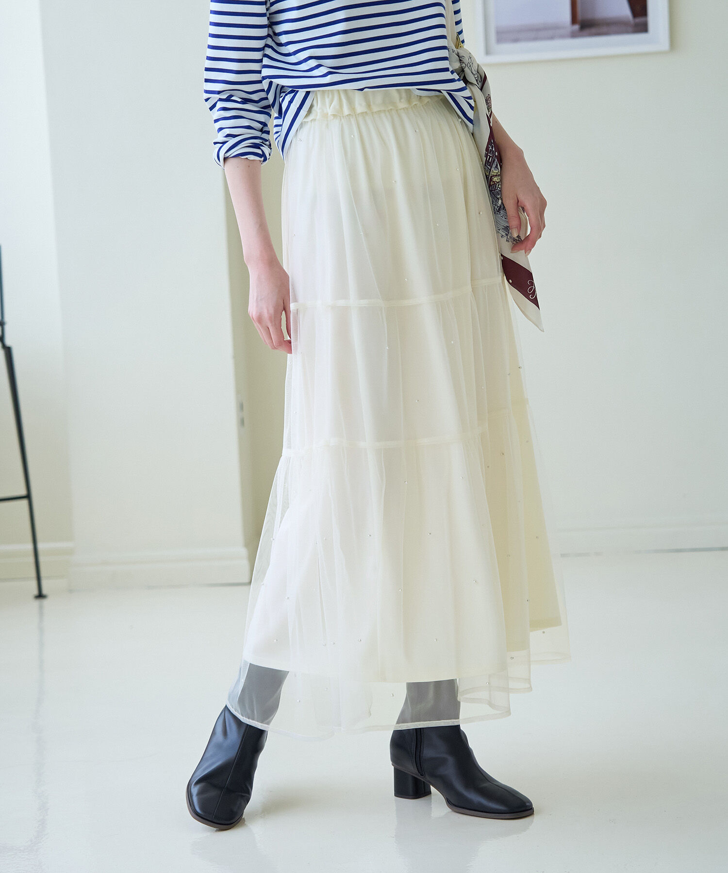 Rope&rsquo;Picnic「パール付きチュールティアードスカート」|スカート|オフホワイト(15)