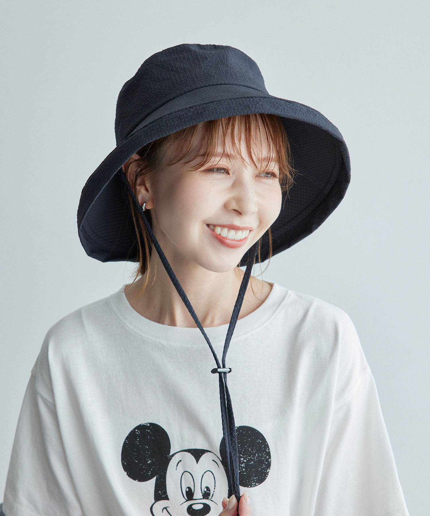 ROPE PICNIC PASSAGE「はっ水・遮光/チェックシアサッカーサファリハット」|ハット|ブラック(01)