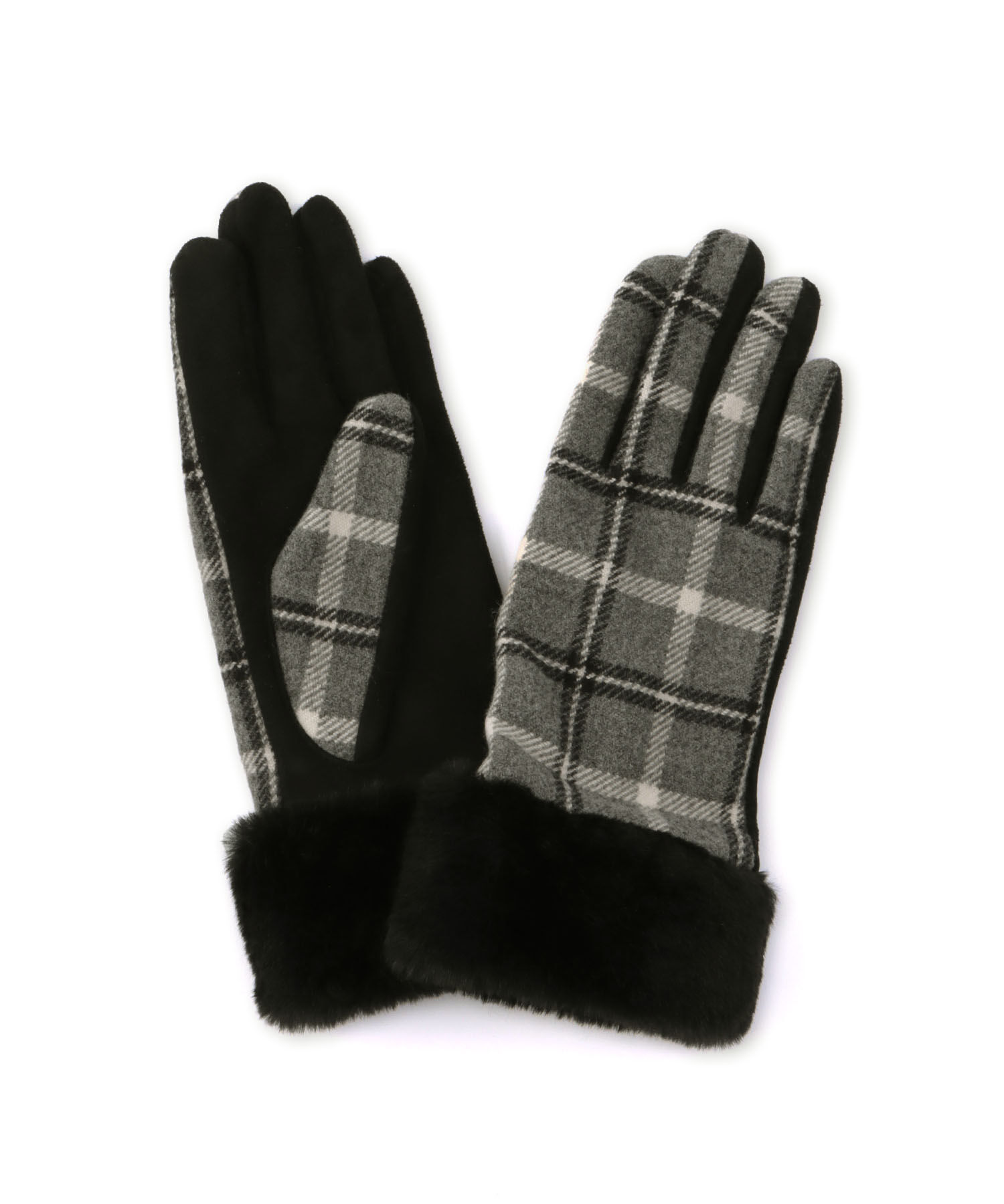ROPE PICNIC PASSAGE「チェック&times;フェイクファーグローブ」|手袋|