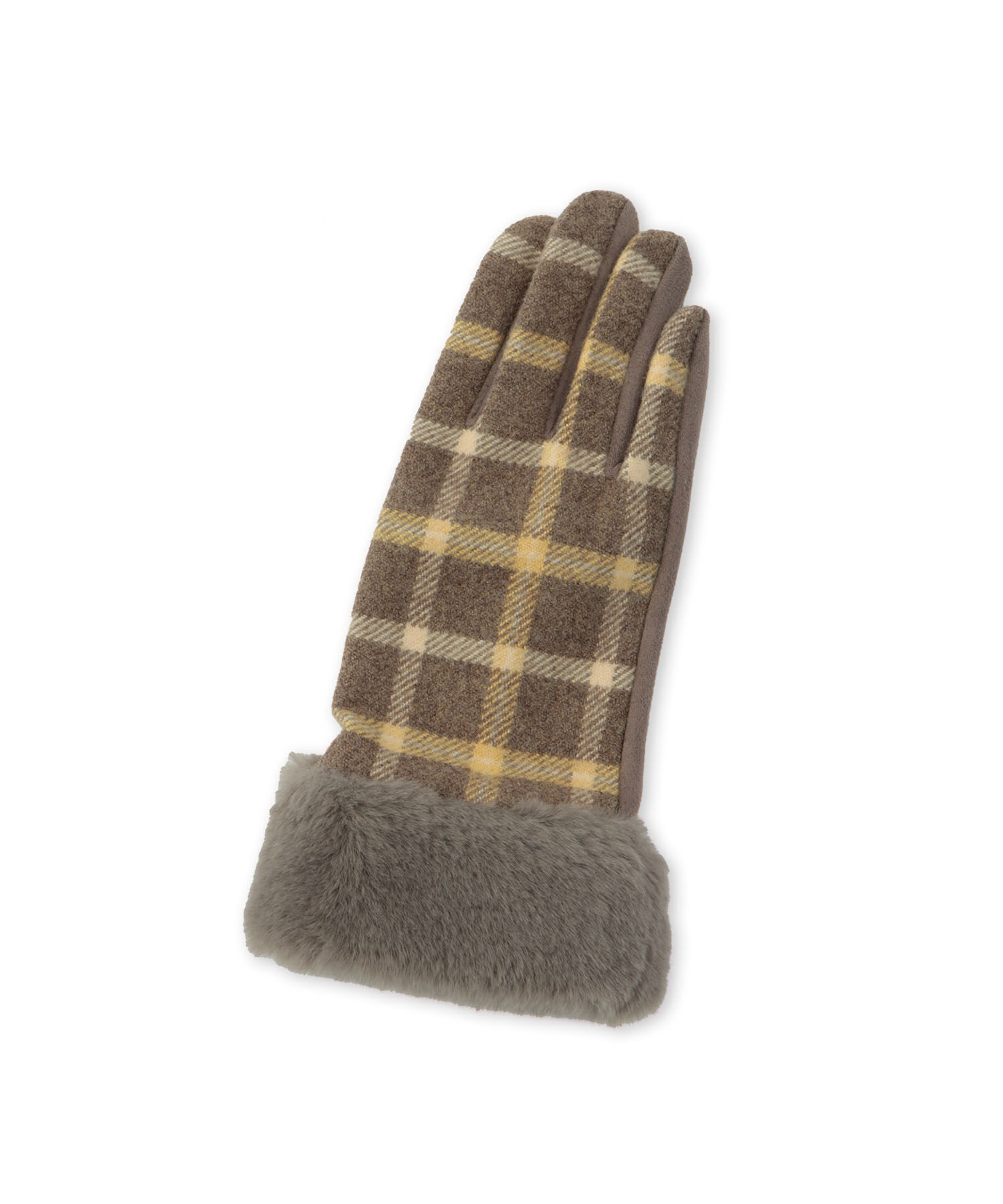 ROPE PICNIC PASSAGE「チェック&times;フェイクファーグローブ」|手袋|