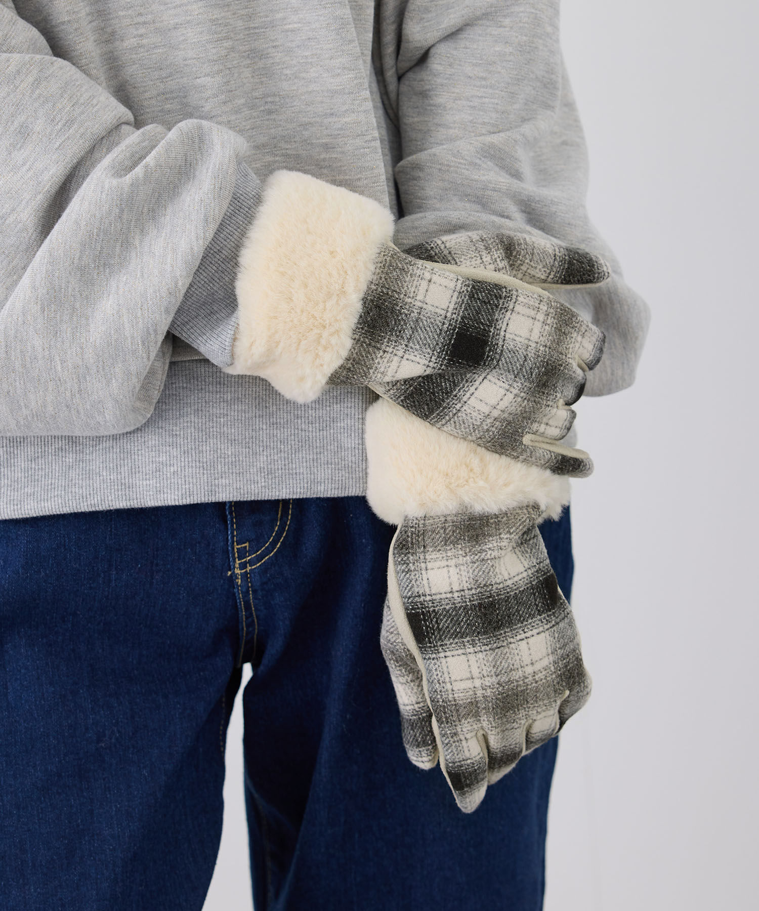 ROPE PICNIC PASSAGE「チェック&times;フェイクファーグローブ」|手袋|キナリ系(17)