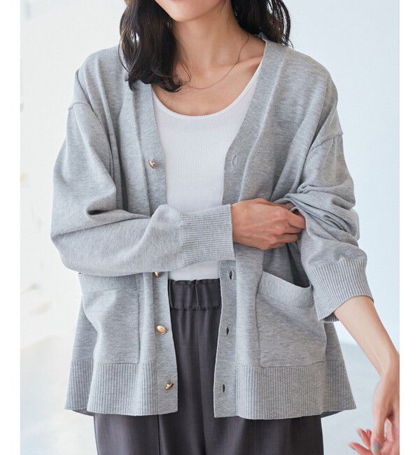 Rope&rsquo;Picnic「シルク混Ｖネック金ボタンニットカーディガン」|カーディガン|ライトグレー