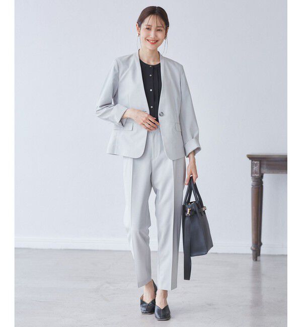 Rope&rsquo;Picnic「【UV対応】【リネンライク・シリーズ】ノーラペルジャケット/通勤・セットアップ対応」|ノーカラージャケット|