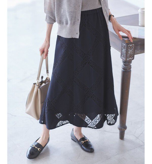 Rope&rsquo;Picnic「ダイアゴナルレーシースカート」|スカート|ネイビー(40)
