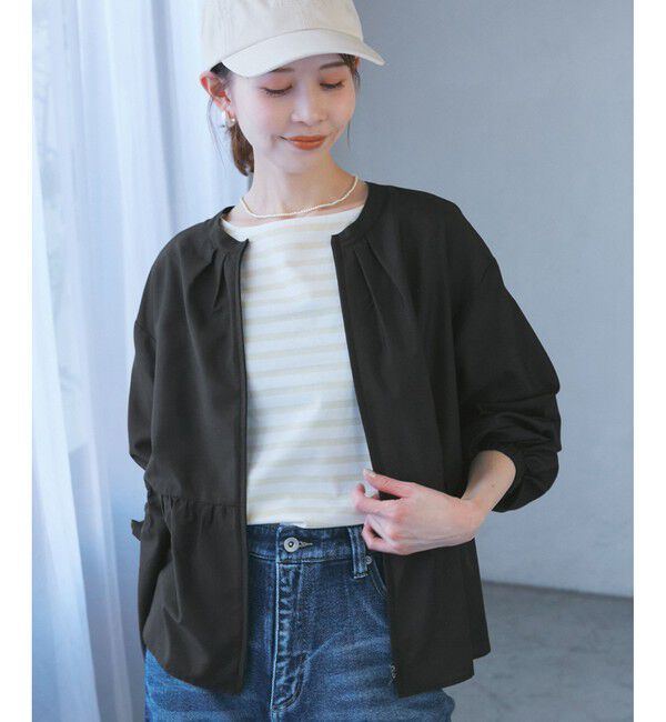 Rope&rsquo;Picnic「【紫外線+近赤外線カット】ペプラムカーディガンブルゾン」|ブルゾン・スタジャン|ブラック(01)