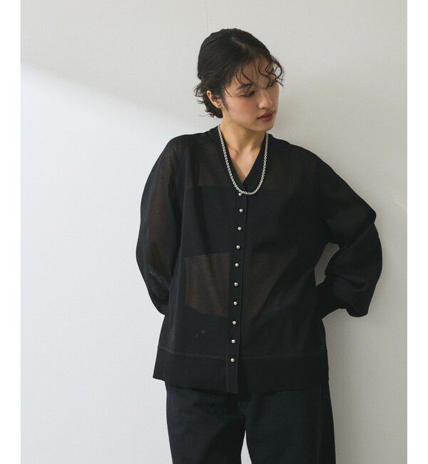 ADAM ET ROPE'「【WEB限定】・【サステナブル】メニーボタンシアーニットカーディガン」|カーディガン|