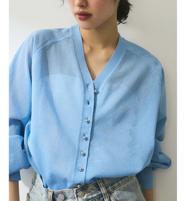 ADAM ET ROPE'「【WEB限定】・【サステナブル】メニーボタンシアーニットカーディガン」|カーディガン|