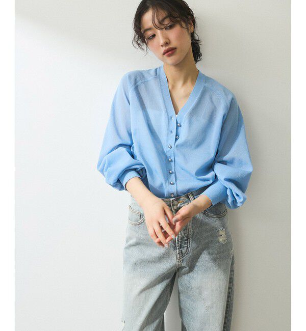 ADAM ET ROPE'「【WEB限定】・【サステナブル】メニーボタンシアーニットカーディガン」|カーディガン|