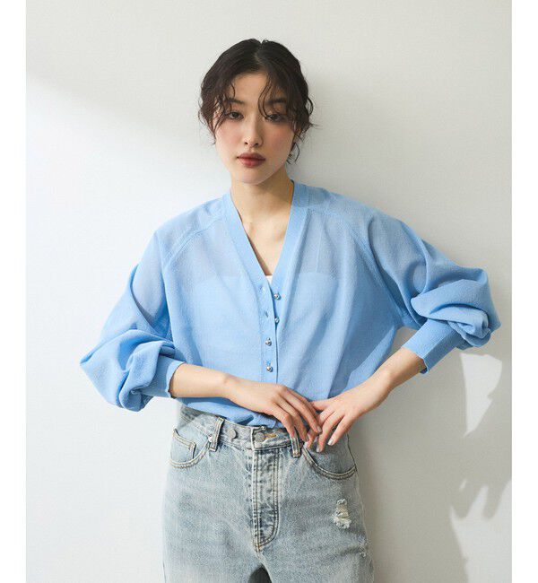 ADAM ET ROPE'「【WEB限定】・【サステナブル】メニーボタンシアーニットカーディガン」|カーディガン|