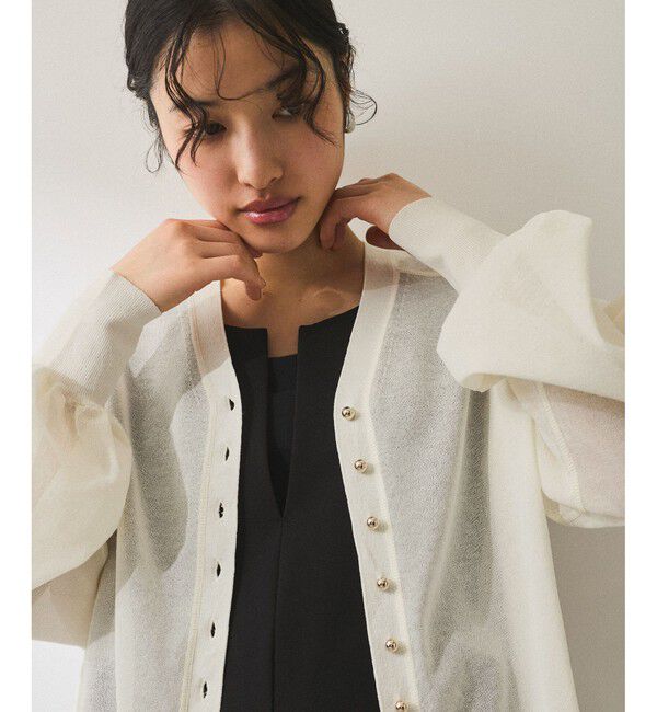 ADAM ET ROPE'「【WEB限定】・【サステナブル】メニーボタンシアーニットカーディガン」|カーディガン|