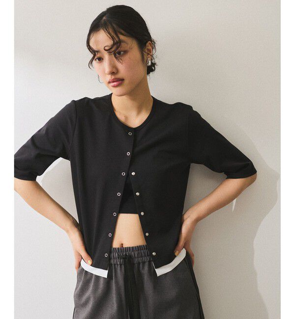 ADAM ET ROPE'「【WEB限定】・【サステナブル】カットオフコンビTシャツカーディガン」|カーディガン|