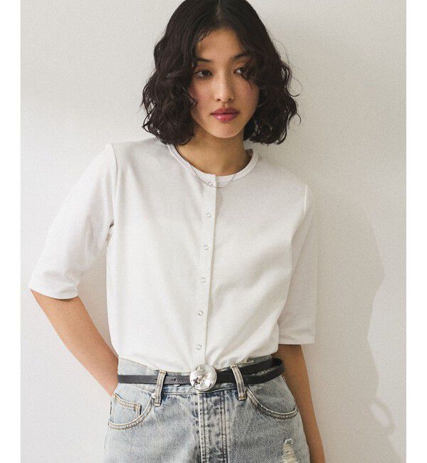 ADAM ET ROPE'「【WEB限定】・【サステナブル】カットオフコンビTシャツカーディガン」|カーディガン|シロメイン