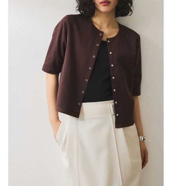 ADAM ET ROPE'「【WEB限定】・【サステナブル】カットオフコンビTシャツカーディガン」|カーディガン|コゲ茶メイン