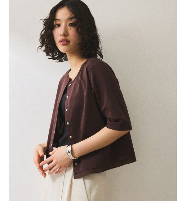 ADAM ET ROPE'「【WEB限定】・【サステナブル】カットオフコンビTシャツカーディガン」|カーディガン|