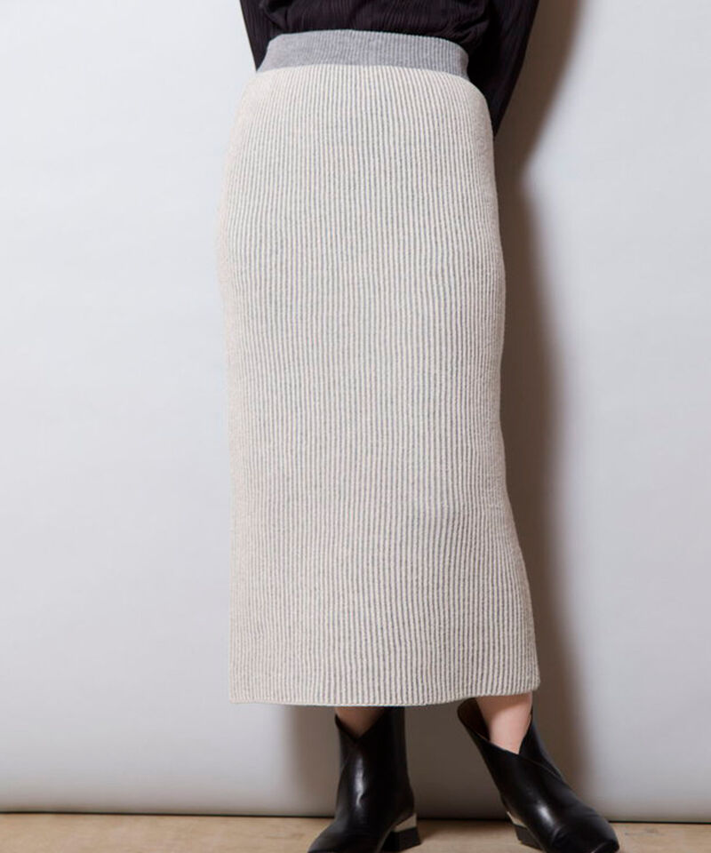  「畦ストライプニットスカート」|タイト|L .GRAY