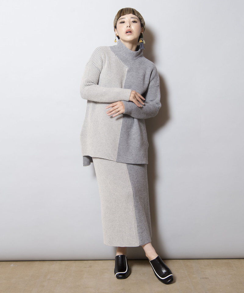  「畦ストライプニットスカート」|タイト|