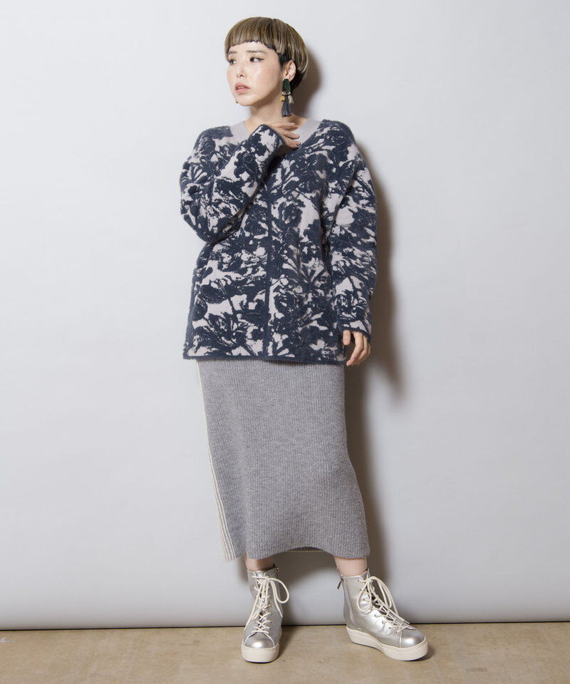  「畦ストライプニットスカート」|タイト|