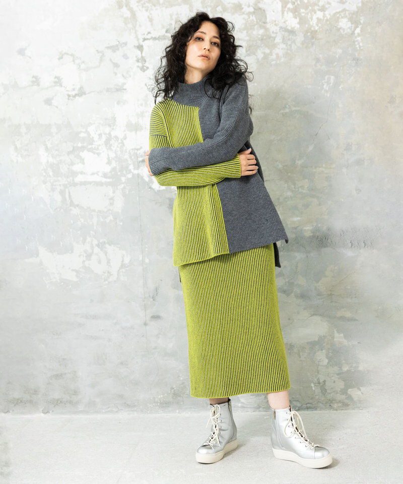  「畦ストライプニットスカート」|タイト|