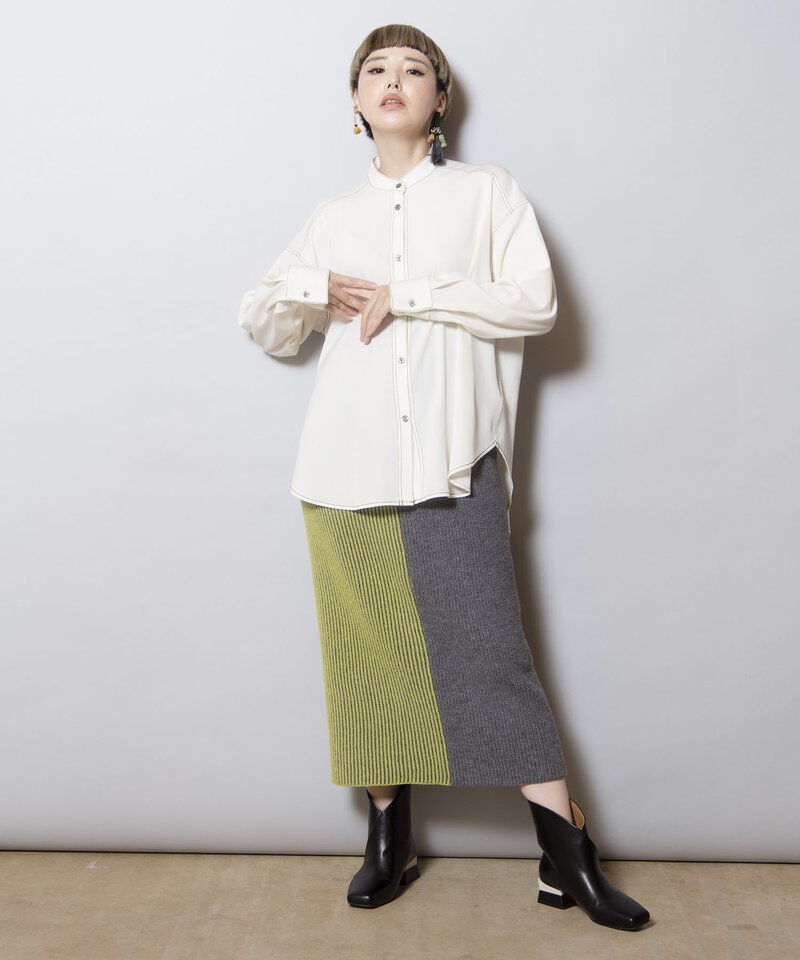  「畦ストライプニットスカート」|タイト|