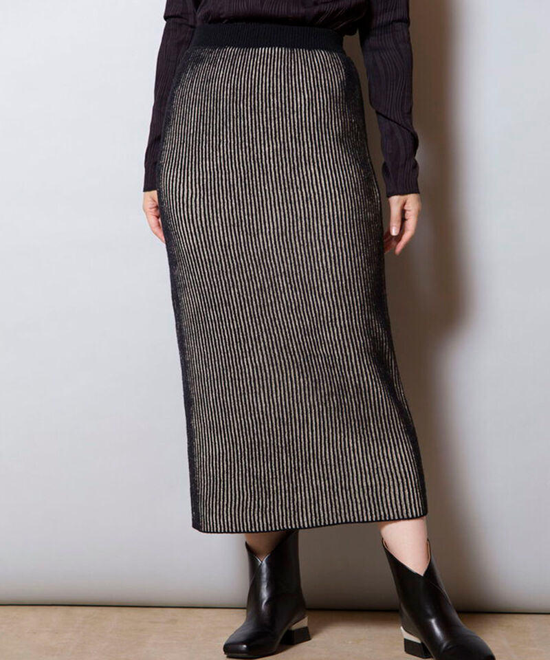  「畦ストライプニットスカート」|タイト|BLACK