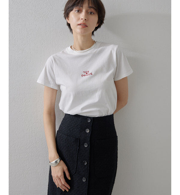 THE PAUSE「【THE PAUSE】THE PAUSE刺繍Tシャツ」|Tシャツ・カットソー|オフホワイト