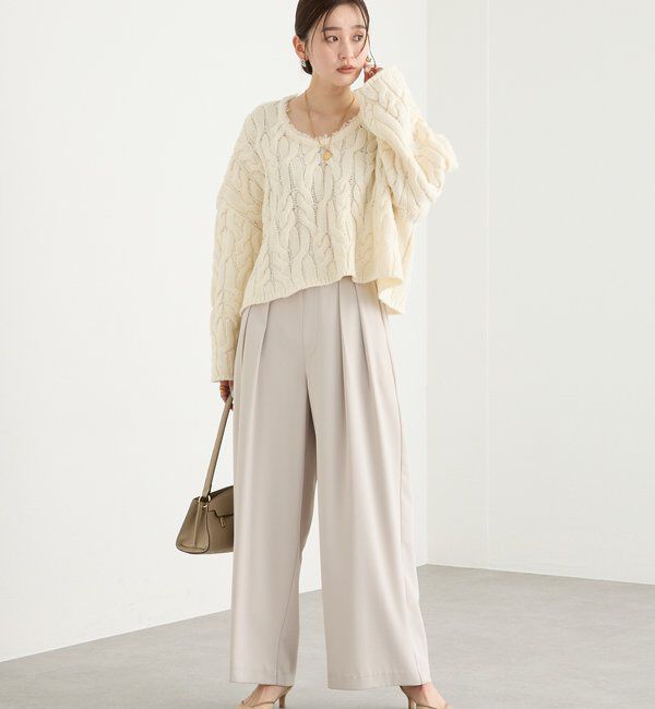  「【ウォッシャブル】【シーズンレスで使える】タックワイドスラックス」|チノ|