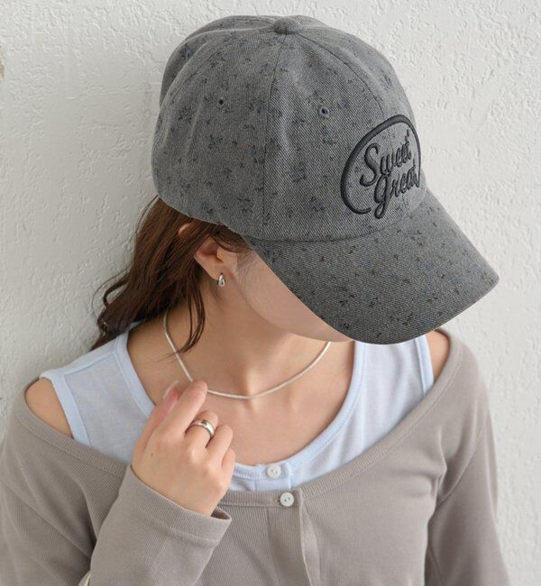  「フラワー刺繍キャップ」|ハット|チャコールグレー