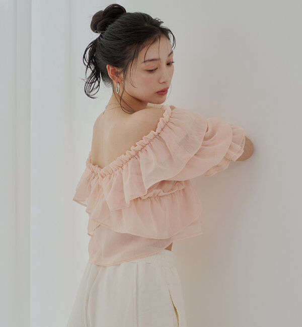  「【5色展開】シアーフラワーショルダースリットフリルブラウス」|シャツ・ブラウス|