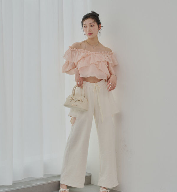  「【5色展開】シアーフラワーショルダースリットフリルブラウス」|シャツ・ブラウス|