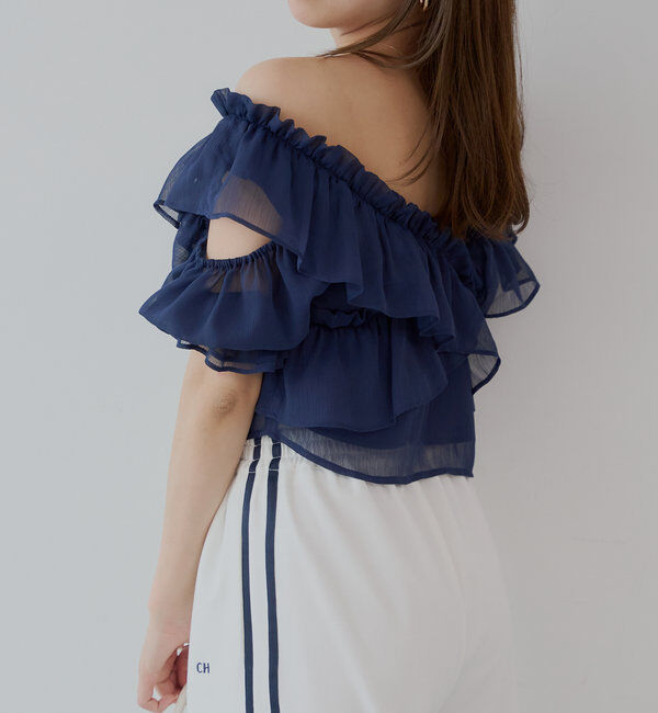  「【5色展開】シアーフラワーショルダースリットフリルブラウス」|シャツ・ブラウス|