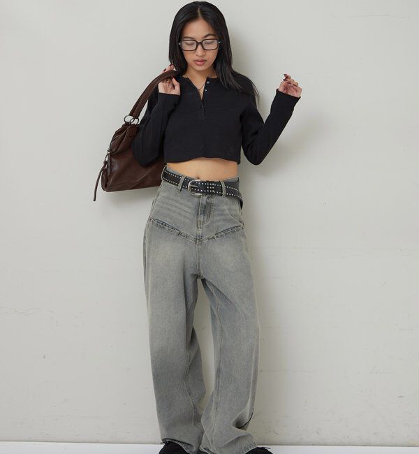  「【WEB限定】HENLEY NECK CROPPED TOPS」|Tシャツ・カットソー|