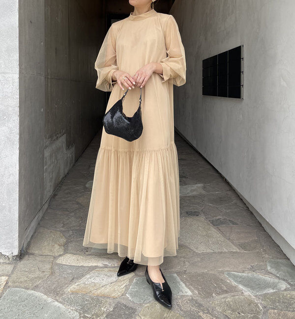  「【オケージョン】【サイズ展開あり】チュールハイネックワンピース」|ワンピース|