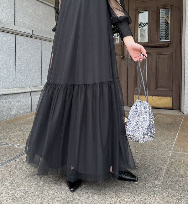  「【オケージョン】【サイズ展開あり】チュールハイネックワンピース」|ワンピース|