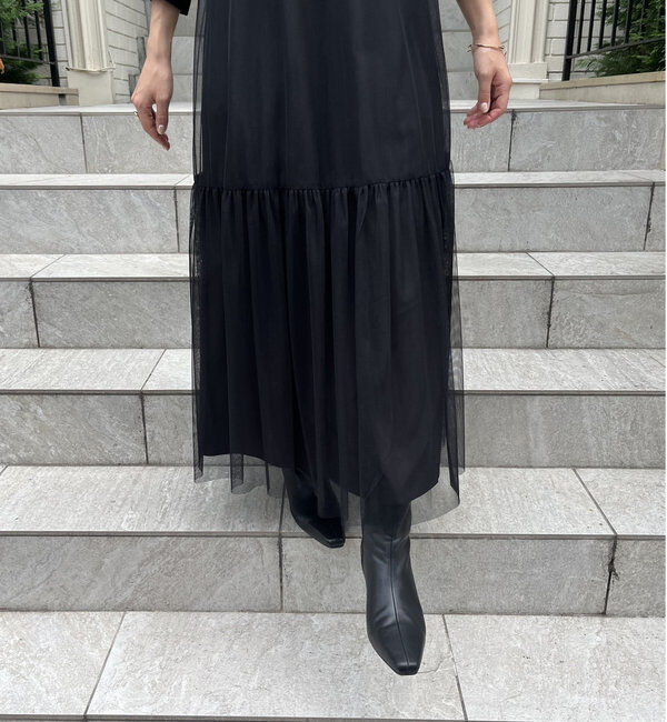  「【オケージョン】【サイズ展開あり】チュールハイネックワンピース」|ワンピース|