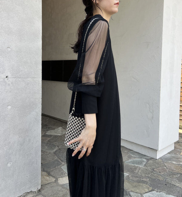  「【オケージョン】【サイズ展開あり】チュールハイネックワンピース」|ワンピース|