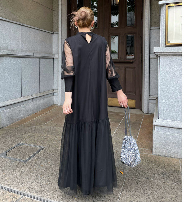  「【オケージョン】【サイズ展開あり】チュールハイネックワンピース」|ワンピース|