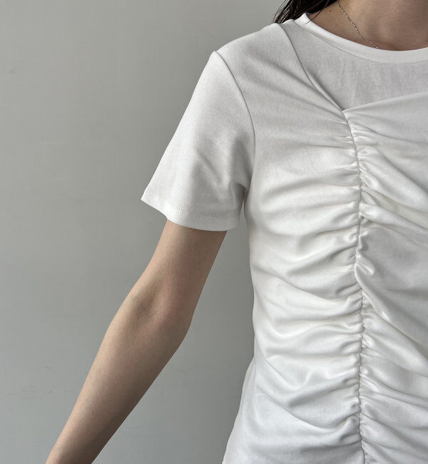  「【即完につき再入荷/新色ブラウン】アシメギャザーTシャツ」|Tシャツ・カットソー|