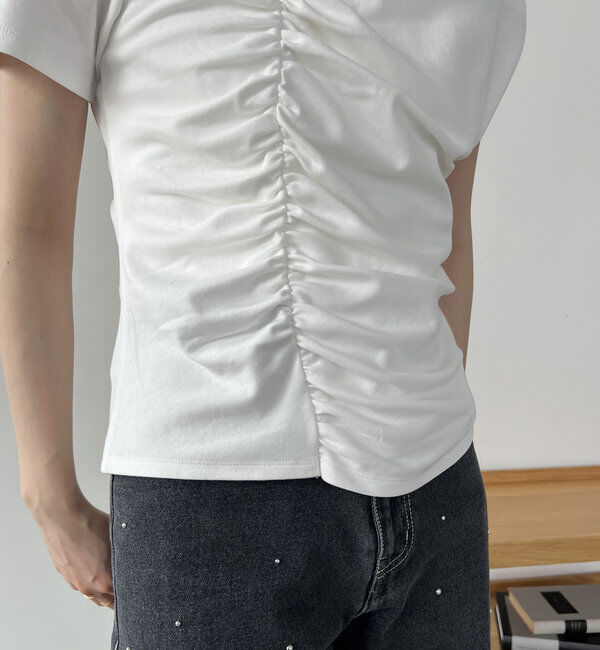  「【即完につき再入荷/新色ブラウン】アシメギャザーTシャツ」|Tシャツ・カットソー|