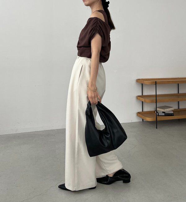  「【即完につき再入荷/新色ブラウン】アシメギャザーTシャツ」|Tシャツ・カットソー|